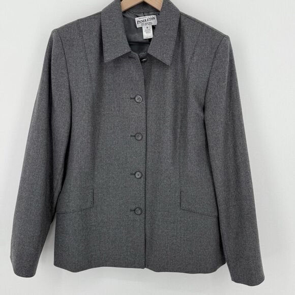 Pendleton Gray 100% Wool Women’s Blazer VTG Size 16 - Picture 1 of 4